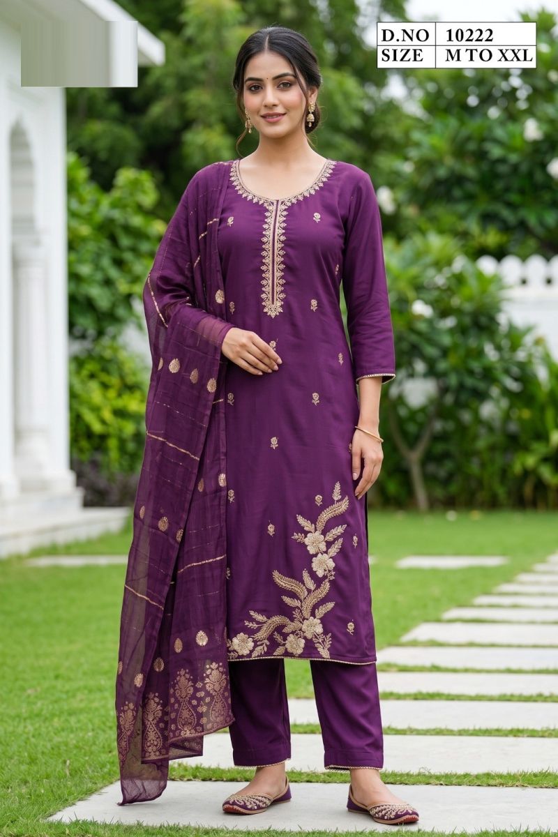Medhika 10222 Roman Embroidered Kurti With Bottom Dupatta Collection