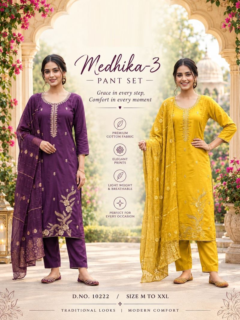 Medhika 10222 Roman Embroidered Kurti With Bottom Dupatta Collection — Wholesale Kurtis, Vardan Ethnic wholesale from Surat — Photo 3