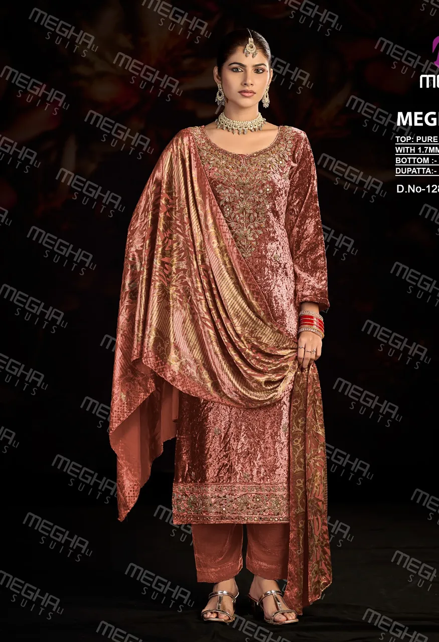 Meghali Nazar Designer Velvet Suit Set Diamond Crush Velvet Top Velvet Brasso Dupatta Bottom — Wholesale Dress Material, Vardan Ethnic wholesale from Surat — Photo 3
