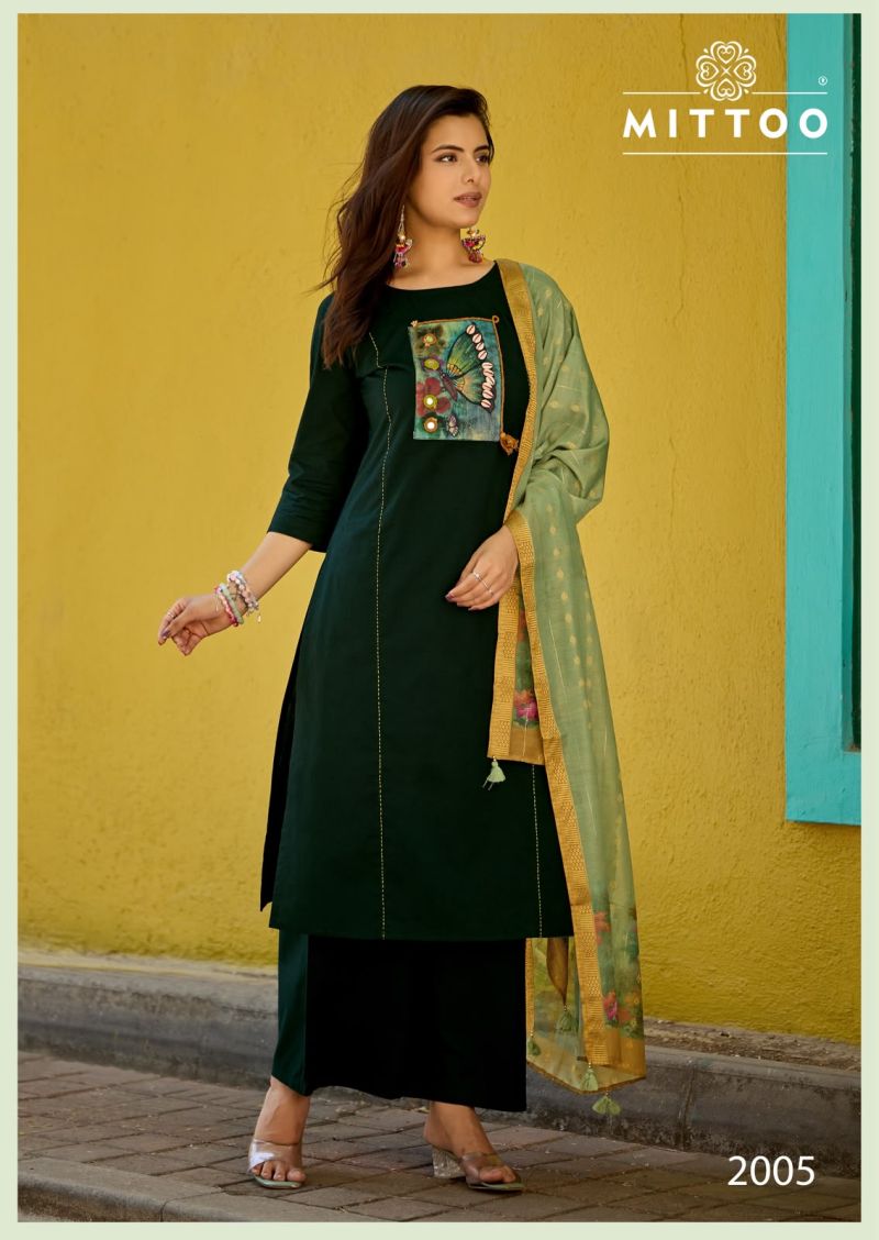 Mittoo Gopika Dhabu Cotton Hand Work Kurti WIth Bottom Dupatta — Wholesale Kurtis, Mittoo Kurti wholesale from Surat — view 2