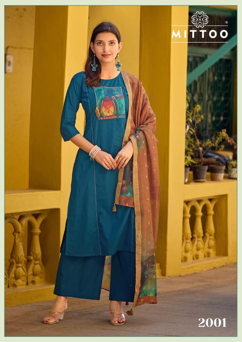 Mittoo Gopika Dhabu Cotton Hand Work Kurti WIth Bottom Dupatta — Wholesale Kurtis, Mittoo Kurti wholesale from Surat — view 6