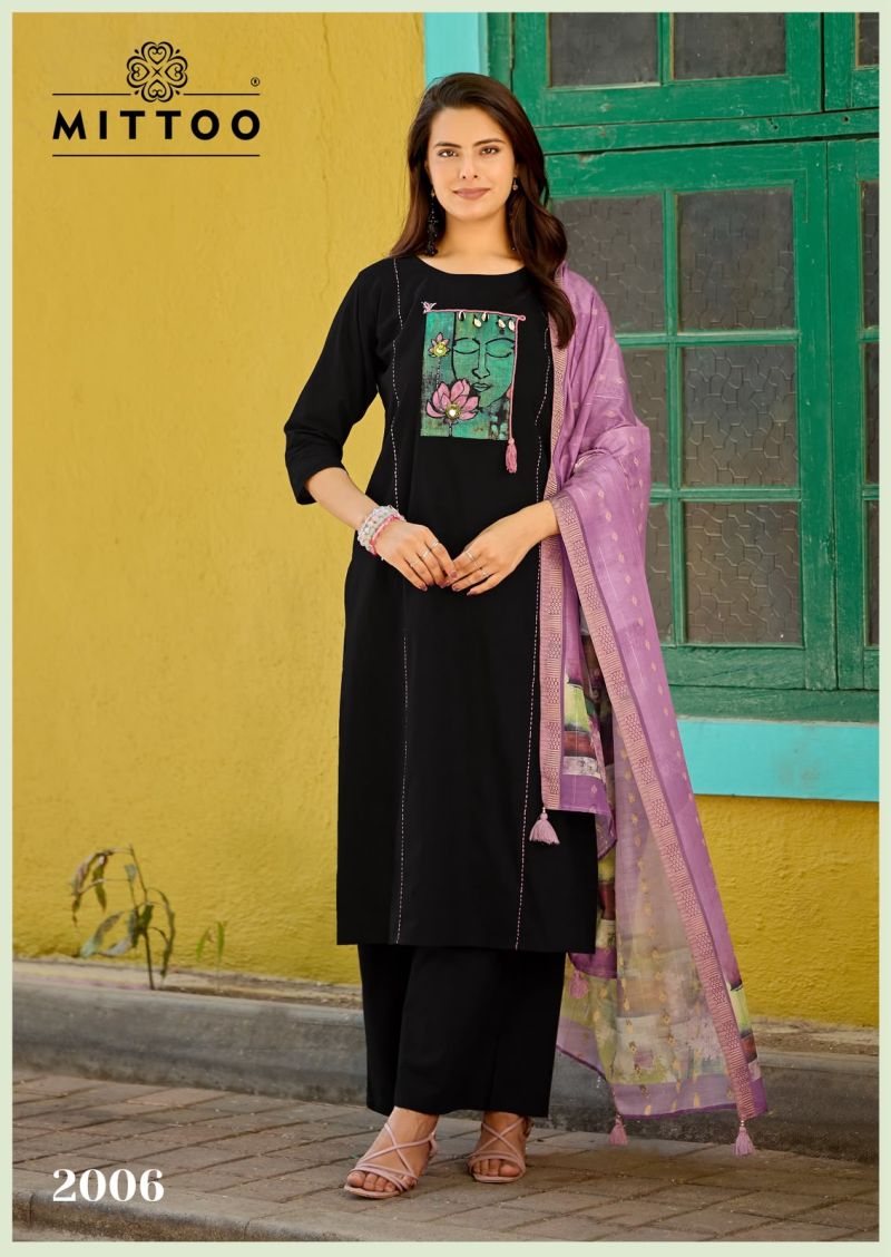 Mittoo Gopika Dhabu Cotton Hand Work Kurti WIth Bottom Dupatta