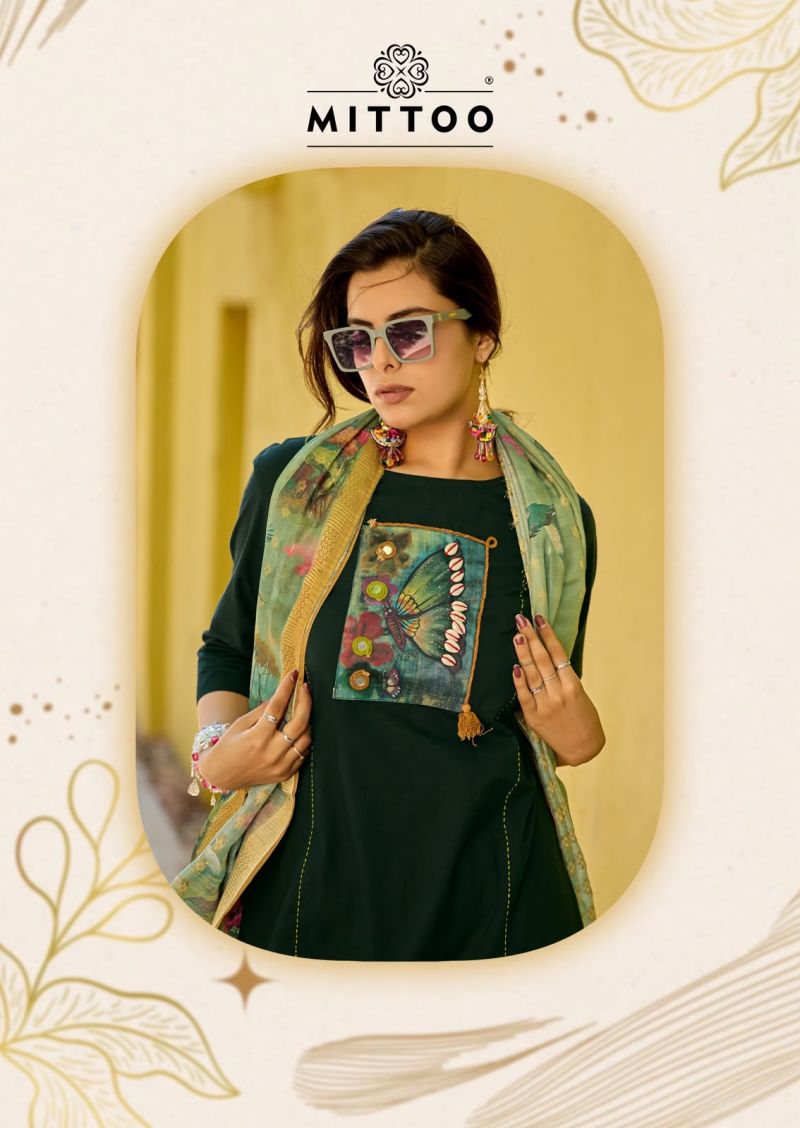 Mittoo Gopika Dhabu Cotton Hand Work Kurti WIth Bottom Dupatta — Wholesale Kurtis, Mittoo Kurti wholesale from Surat — view 4