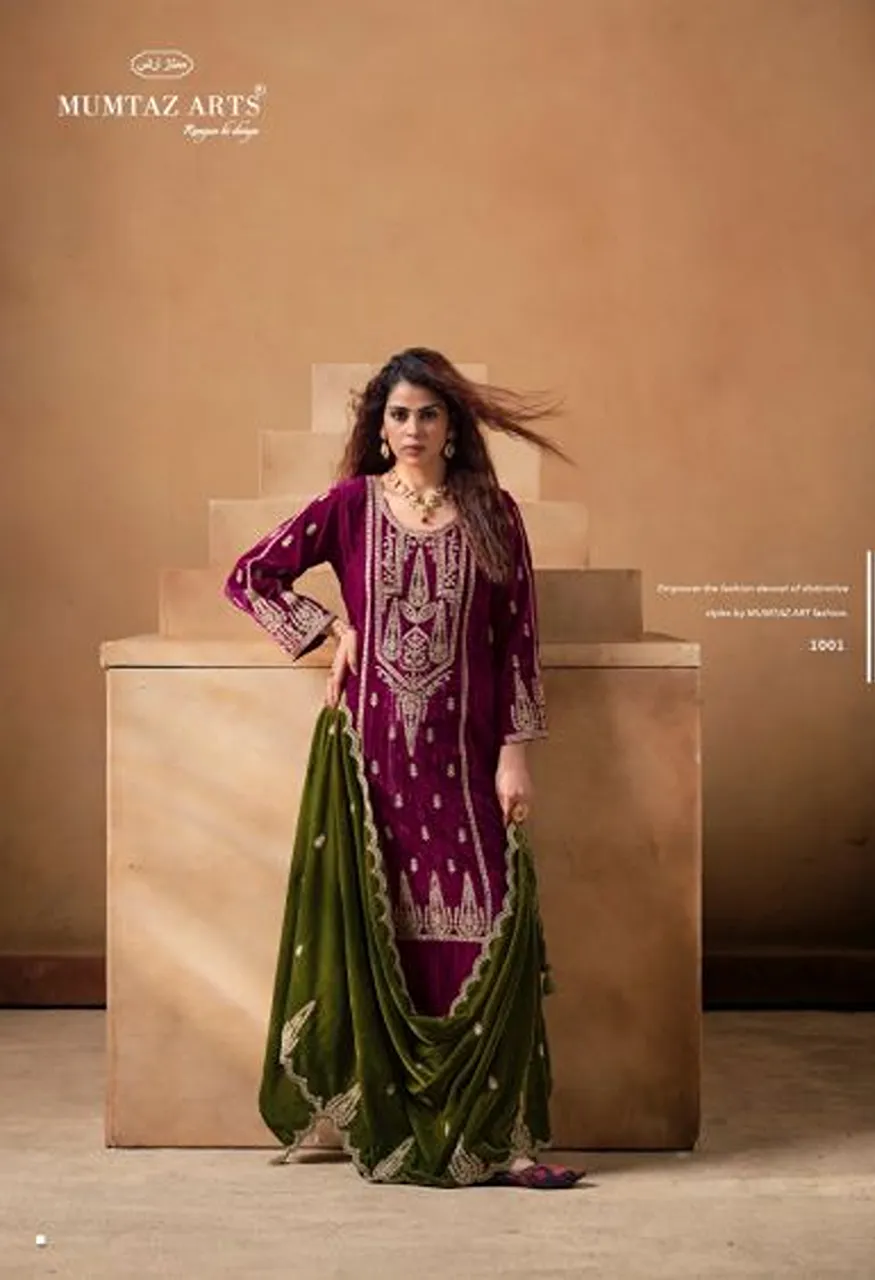 Mumtaz Arts Saanjh Crush Velvet Embroidered Designer Salwar Kameez Collection