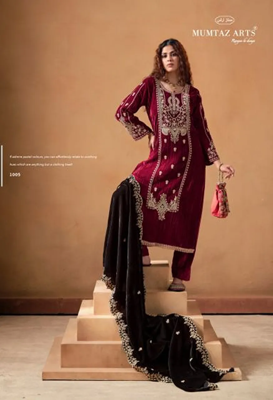 Mumtaz Arts Saanjh Crush Velvet Embroidered Designer Salwar Kameez Collection — Wholesale Salwar Suits, Mumtaz Arts wholesale from Surat — Photo 4