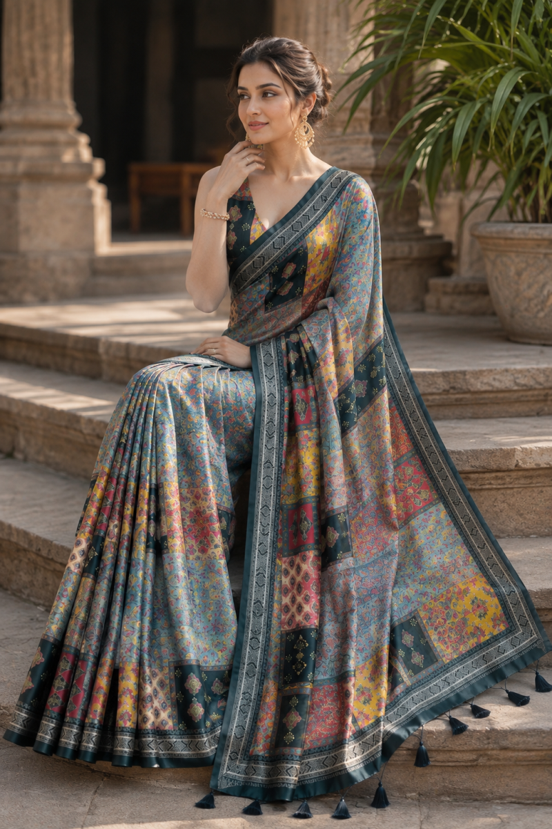 Mv Vis 50 Kanjivaram Silk Dgital Printed Saree Collection — Silk Sarees, Vardan Ethnic wholesale from Surat — view 9