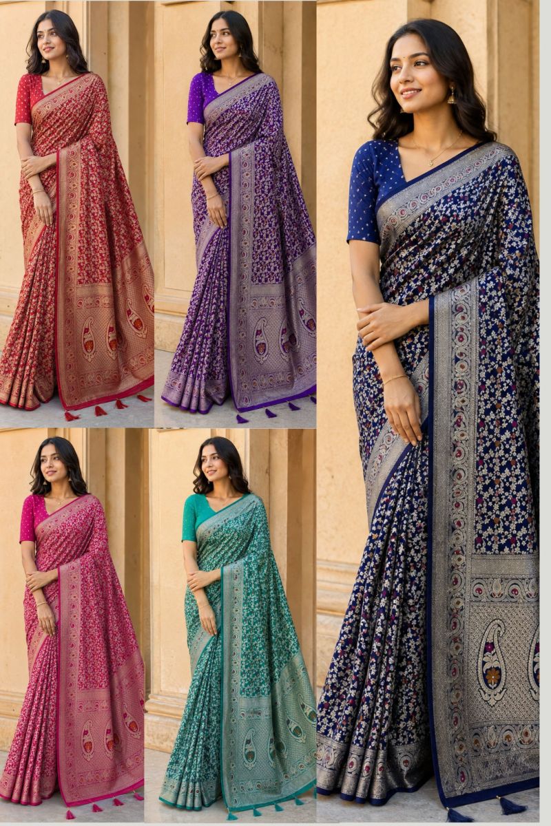 Mv Vis 53 Dola Silk Traditional Floral Printed Saree Collection — Wholesale Sarees, Vardan Ethnic wholesale from Surat — view 8