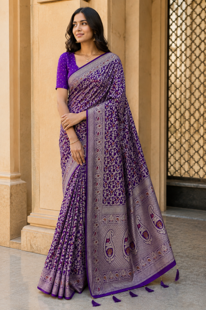 Mv Vis 53 Dola Silk Traditional Floral Printed Saree Collection — Wholesale Sarees, Vardan Ethnic wholesale from Surat — view 7