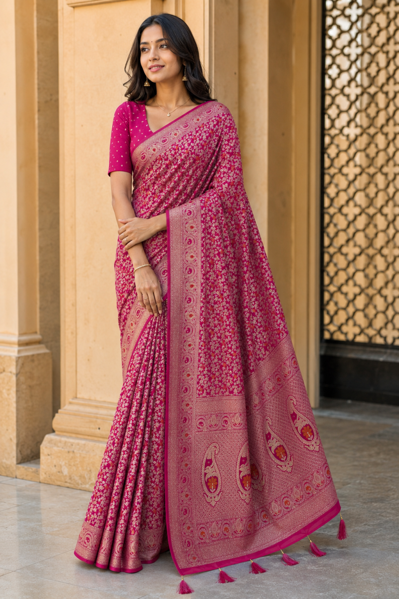 Mv Vis 53 Dola Silk Traditional Floral Printed Saree Collection — Wholesale Sarees, Vardan Ethnic wholesale from Surat — view 6