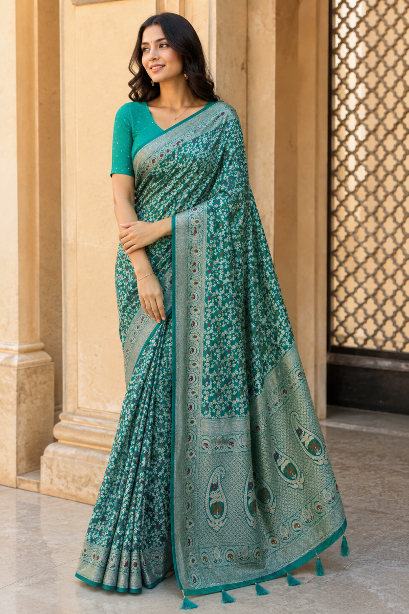 Mv Vis 53 Dola Silk Traditional Floral Printed Saree Collection — Wholesale Sarees, Vardan Ethnic wholesale from Surat — view 5