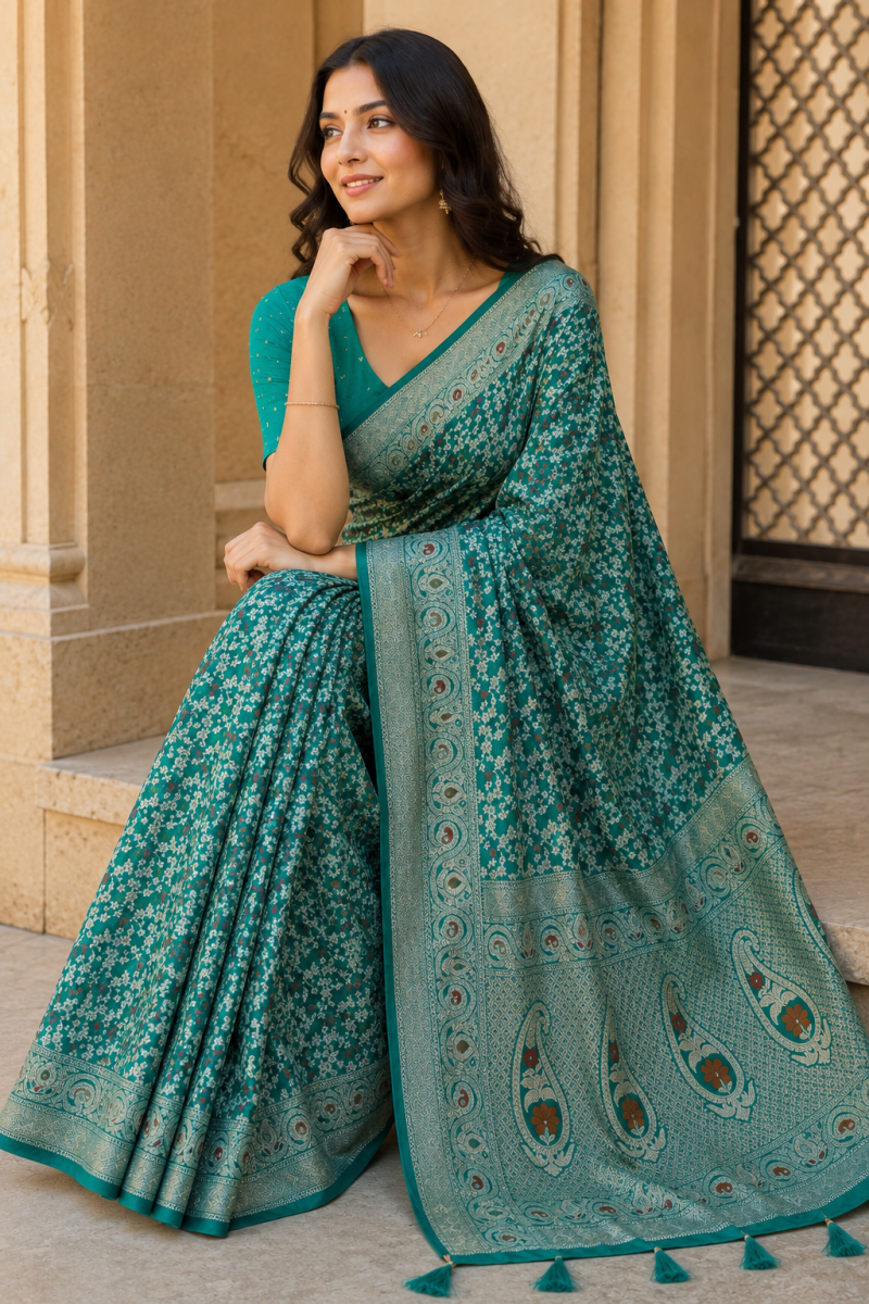 Mv Vis 53 Dola Silk Traditional Floral Printed Saree Collection — Wholesale Sarees, Vardan Ethnic wholesale from Surat — view 2