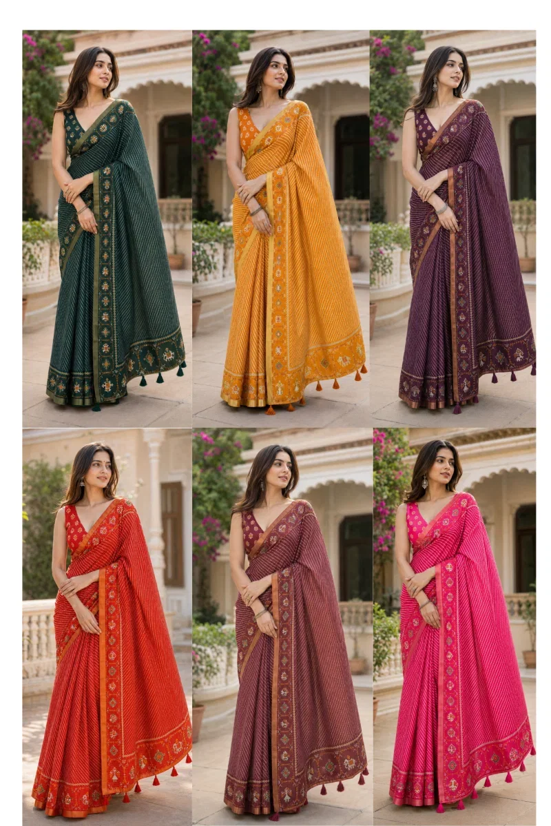Mv Vis 62 Kota Chex Striped Printed Designer Saree Collections — Designer Partywear Sarees, Vardan Ethnic wholesale from Surat — Photo 8