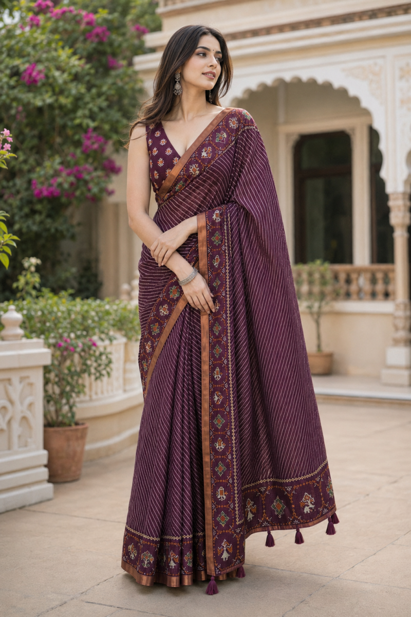 Mv Vis 62 Kota Chex Striped Printed Designer Saree Collections — Designer Partywear Sarees, Vardan Ethnic wholesale from Surat — Photo 4