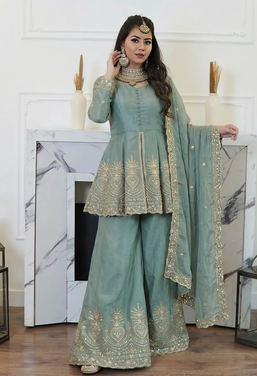 Fendy Silk Mirror Work Suit Wholesale Ethnic Wear