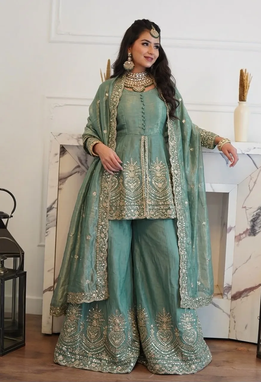 Fendy Silk Mirror Work Suit Wholesale Ethnic Wear — Wholesale Kurtis, Vardan Ethnic wholesale from Surat — Photo 5