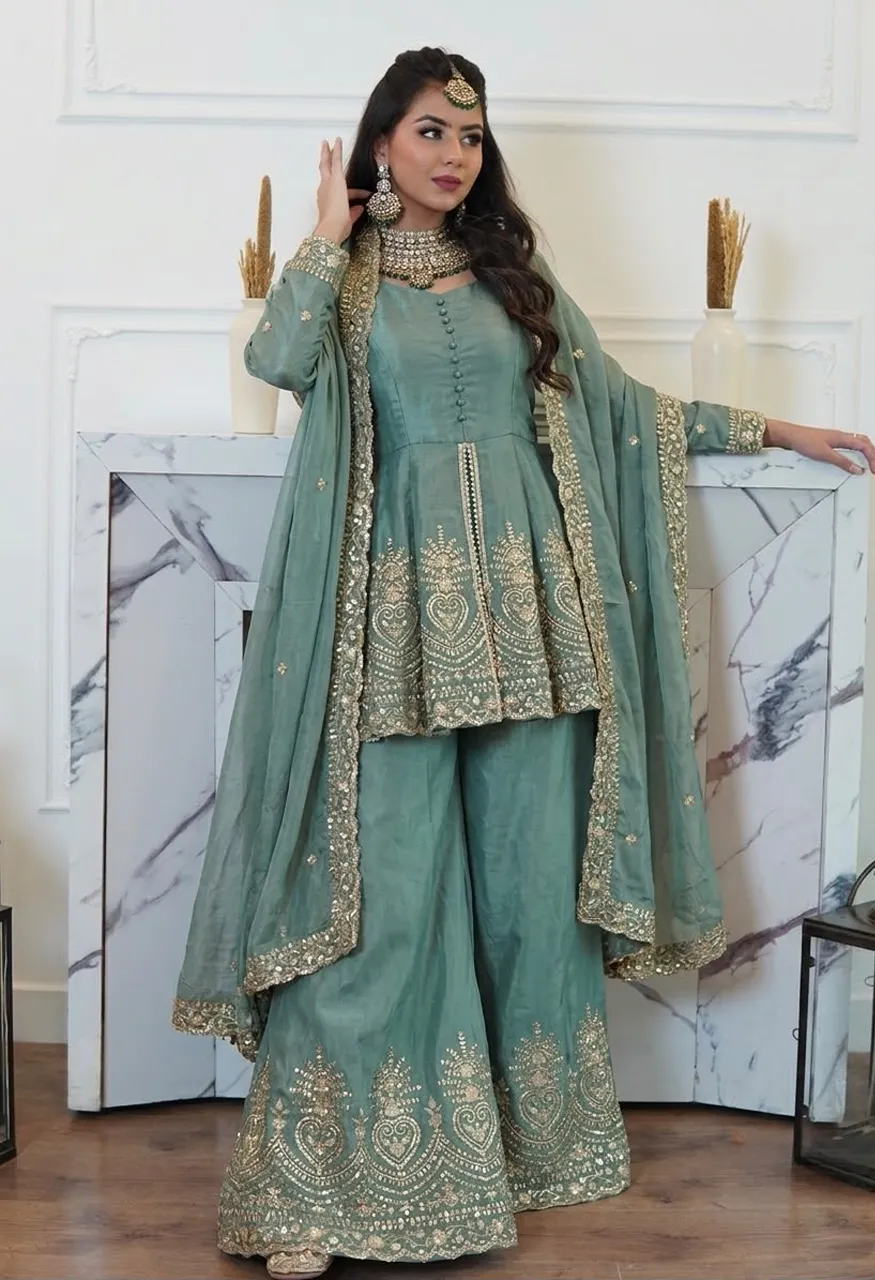 Fendy Silk Mirror Work Suit Wholesale Ethnic Wear — Wholesale Kurtis, Vardan Ethnic wholesale from Surat — Photo 6