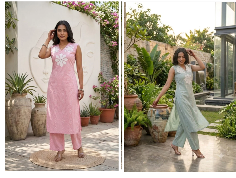 Naisha K 1279 Cambric Cotton Bombay Weaving Kurti With Bottom Collection — Wholesale Dress Material, Vardan Ethnic wholesale from Surat — Photo 3