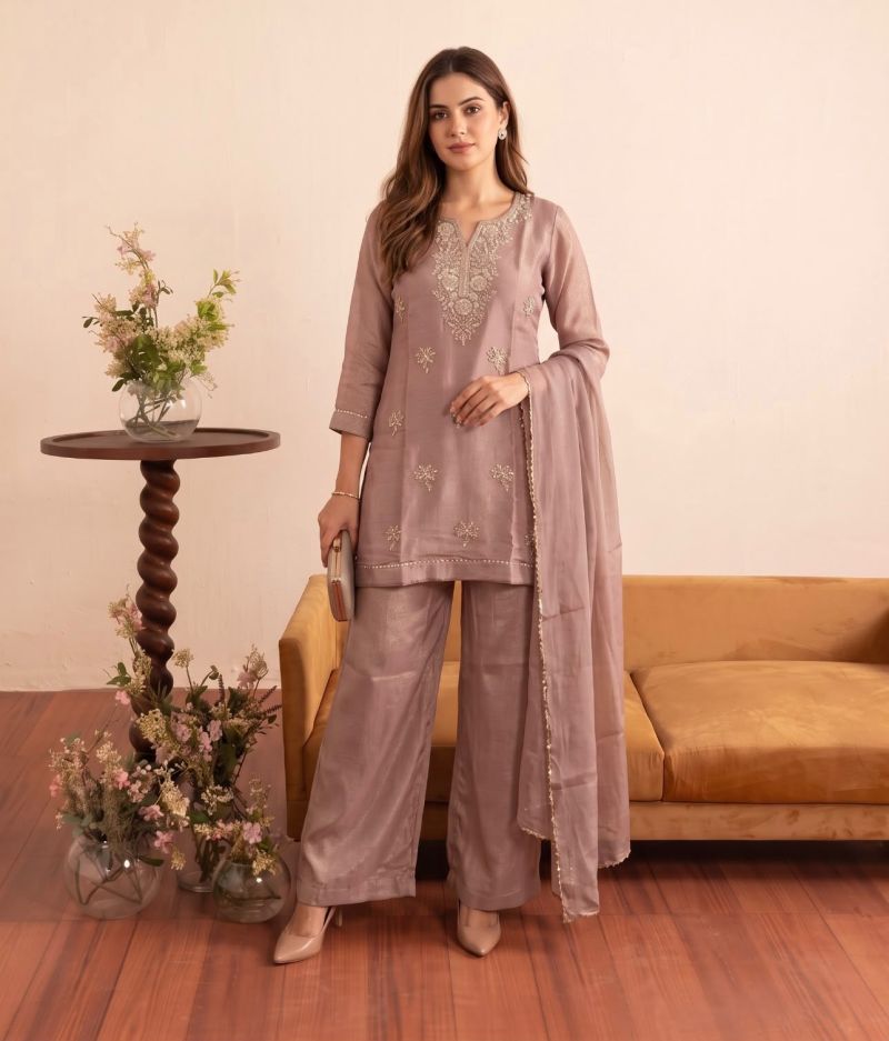 Naisha K 1295 Glass Crush Beads Work Designer Kurti WIth Bottom Dupatta — Wholesale Kurtis, Vardan Ethnic wholesale from Surat — Photo 2