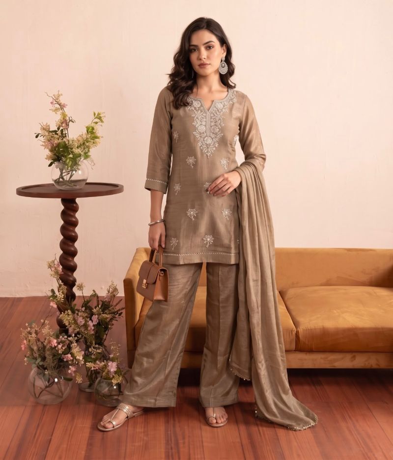 Naisha K 1295 Glass Crush Beads Work Designer Kurti WIth Bottom Dupatta