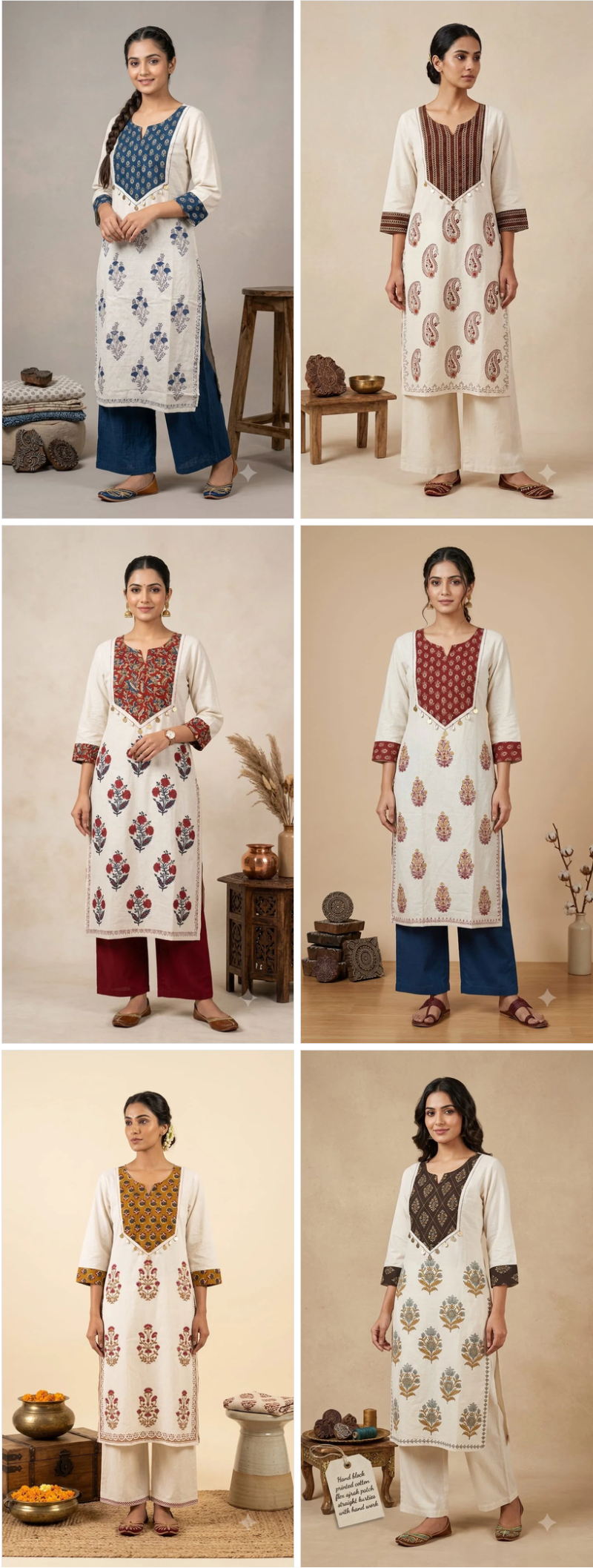 Naisha K 1296 Cotton Flex Block Print Handwork Kurti With Pant Collection — Wholesale Kurtis, Vardan Ethnic wholesale from Surat — Photo 7