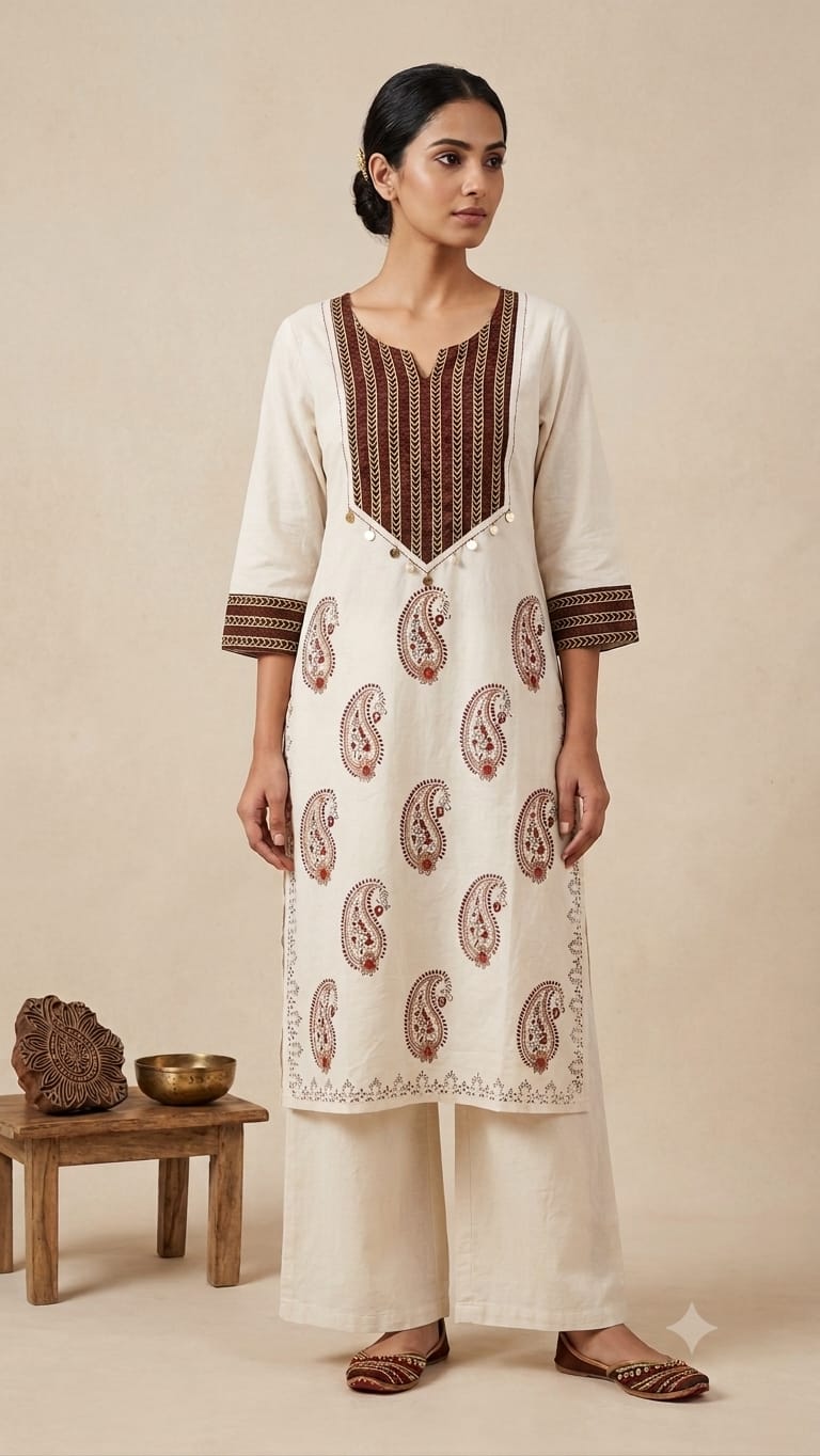 Naisha K 1296 Cotton Flex Block Print Handwork Kurti With Pant Collection