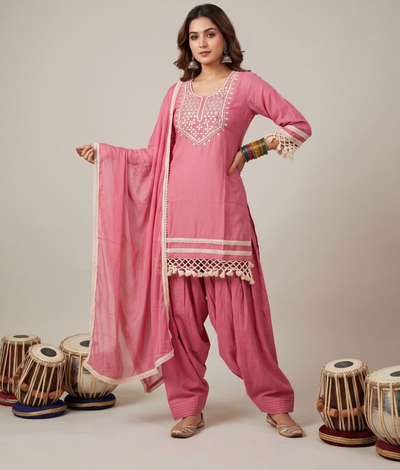 Naisha K 1298 Mul Chanderi Manual Neck Work Salwar Suit Collection