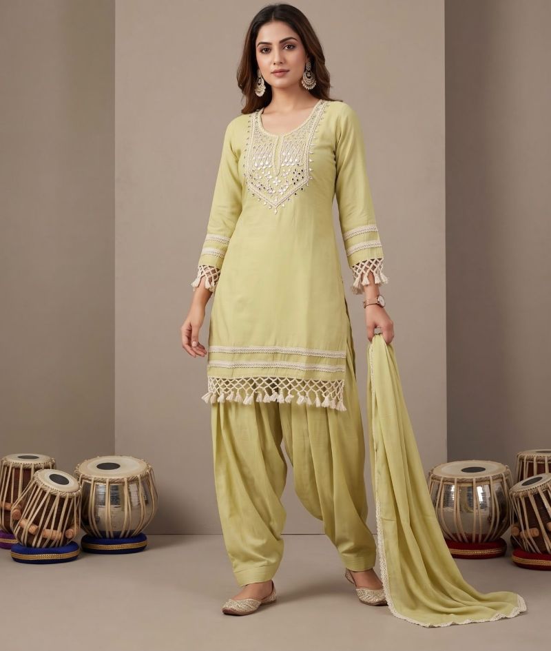 Naisha K 1298 Mul Chanderi Manual Neck Work Salwar Suit Collection — Wholesale Salwar Suits, Vardan Ethnic wholesale from Surat — Photo 4