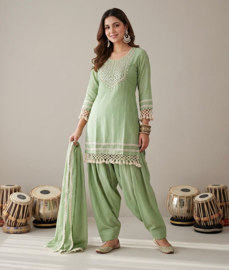 Naisha K 1298 Mul Chanderi Manual Neck Work Salwar Suit Collection — Wholesale Salwar Suits, Vardan Ethnic wholesale from Surat — Photo 3