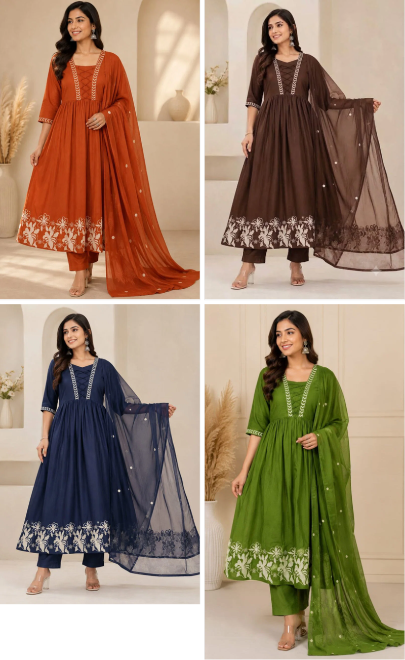 Naisha K 1305 Mul Chanderi Sequence Work Farshi Salwar Suit Collection — Wholesale Salwar Suits, Vardan Ethnic wholesale from Surat — view 5