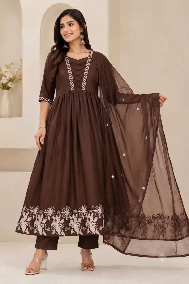Naisha K 1305 Mul Chanderi Sequence Work Farshi Salwar Suit Collection