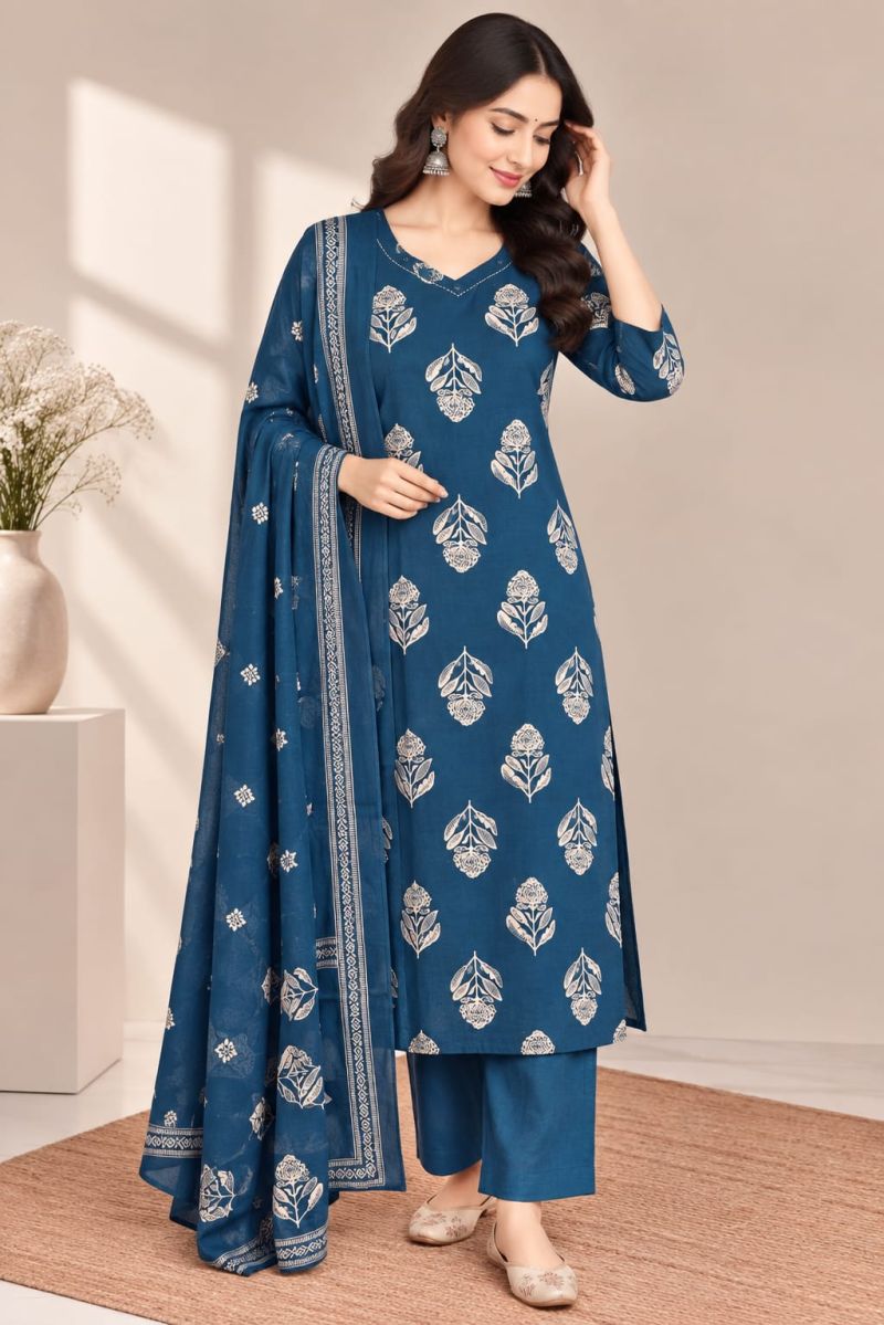 Naisha K 1306 Cotton Printed Mirror Work Kurti With Bottom Dupatta Catalog — Wholesale Kurtis, Vardan Ethnic wholesale from Surat — Photo 18