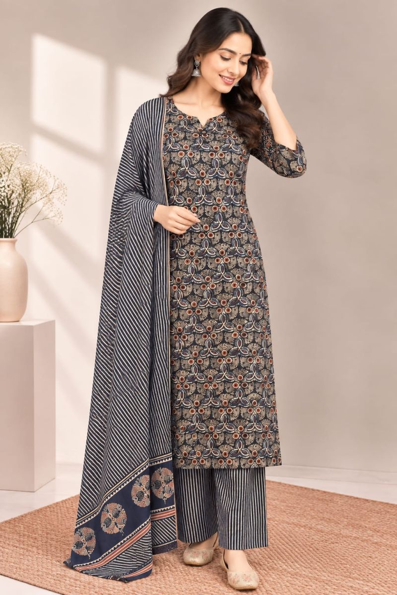 Naisha K 1306 Cotton Printed Mirror Work Kurti With Bottom Dupatta Catalog — Wholesale Kurtis, Vardan Ethnic wholesale from Surat — Photo 14
