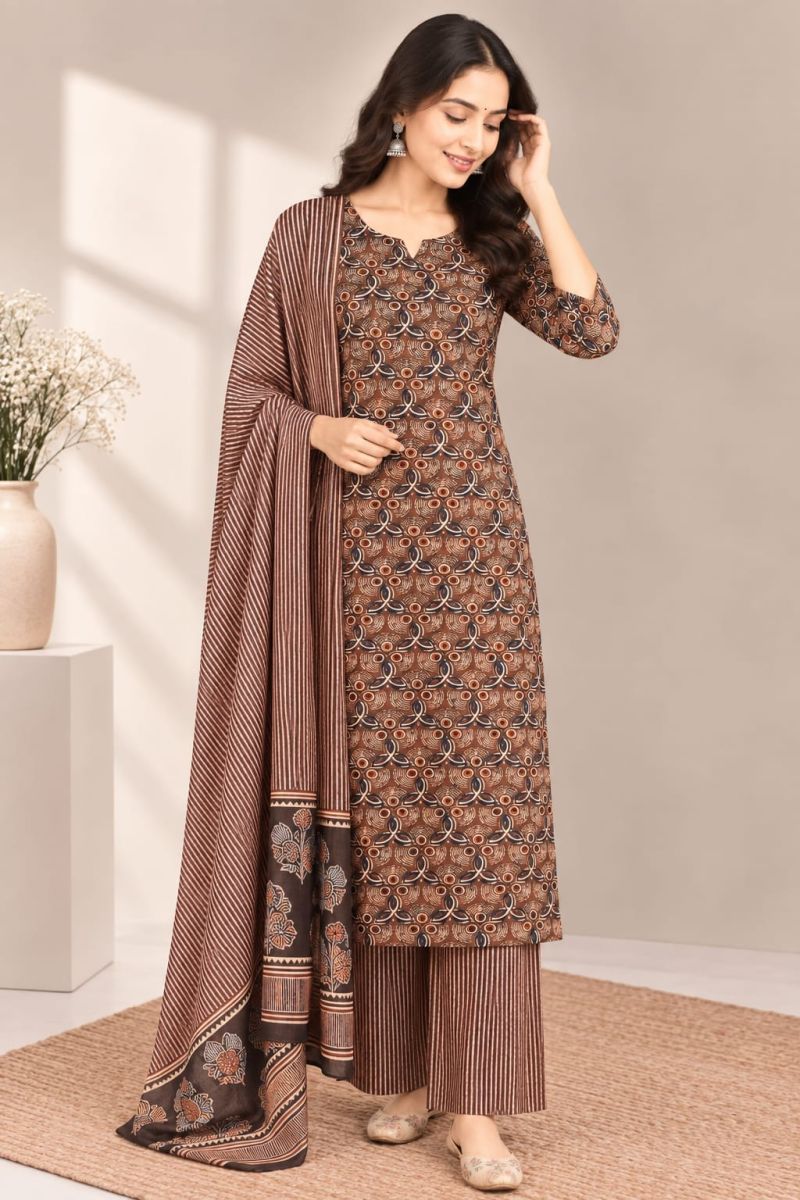 Naisha K 1306 Cotton Printed Mirror Work Kurti With Bottom Dupatta Catalog — Wholesale Kurtis, Vardan Ethnic wholesale from Surat — Photo 12