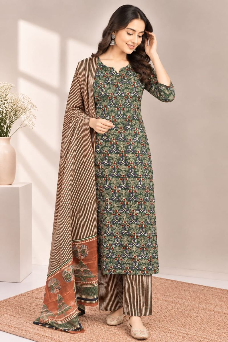 Naisha K 1306 Cotton Printed Mirror Work Kurti With Bottom Dupatta Catalog — Wholesale Kurtis, Vardan Ethnic wholesale from Surat — Photo 10