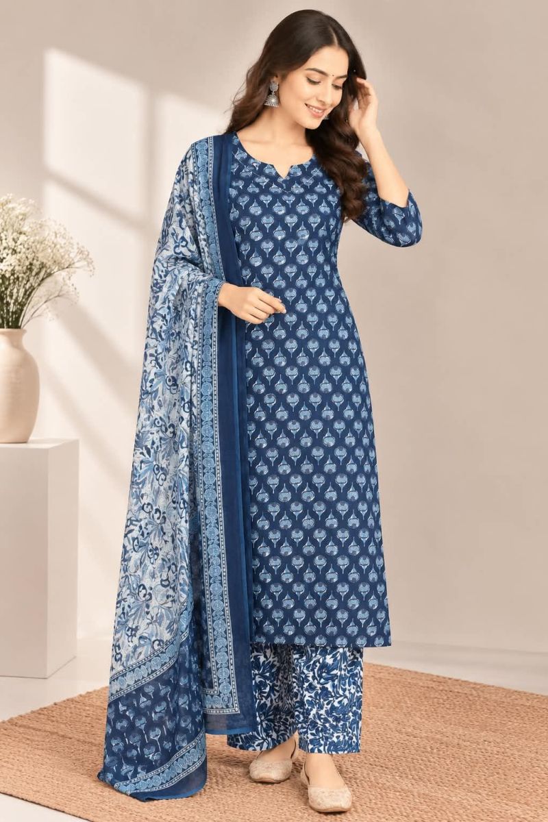 Naisha K 1306 Cotton Printed Mirror Work Kurti With Bottom Dupatta Catalog — Wholesale Kurtis, Vardan Ethnic wholesale from Surat — Photo 9