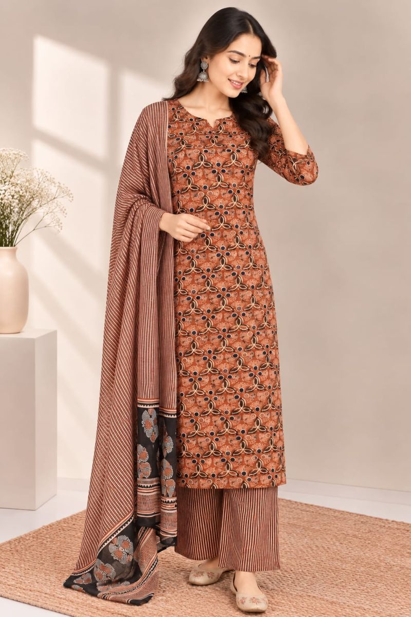Naisha K 1306 Cotton Printed Mirror Work Kurti With Bottom Dupatta Catalog — Wholesale Kurtis, Vardan Ethnic wholesale from Surat — Photo 8