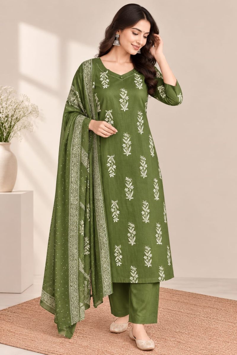 Naisha K 1306 Cotton Printed Mirror Work Kurti With Bottom Dupatta Catalog — Wholesale Kurtis, Vardan Ethnic wholesale from Surat — Photo 7