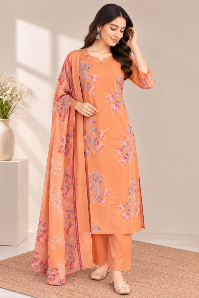 Naisha K 1306 Cotton Printed Mirror Work Kurti With Bottom Dupatta Catalog — Wholesale Kurtis, Vardan Ethnic wholesale from Surat — Photo 5