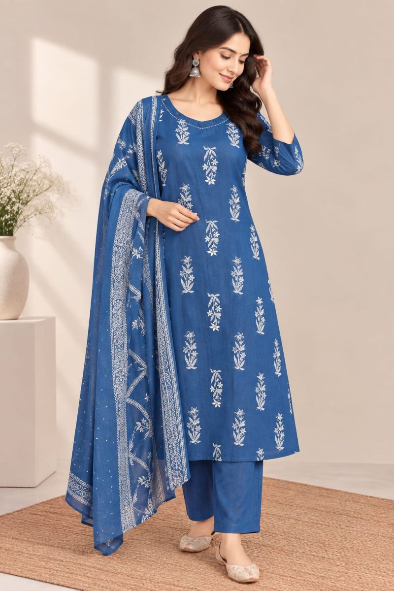Naisha K 1306 Cotton Printed Mirror Work Kurti With Bottom Dupatta Catalog — Wholesale Kurtis, Vardan Ethnic wholesale from Surat — Photo 3