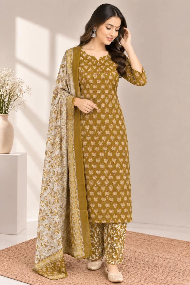 Naisha K 1306 Cotton Printed Mirror Work Kurti With Bottom Dupatta Catalog — Wholesale Kurtis, Vardan Ethnic wholesale from Surat — Photo 23