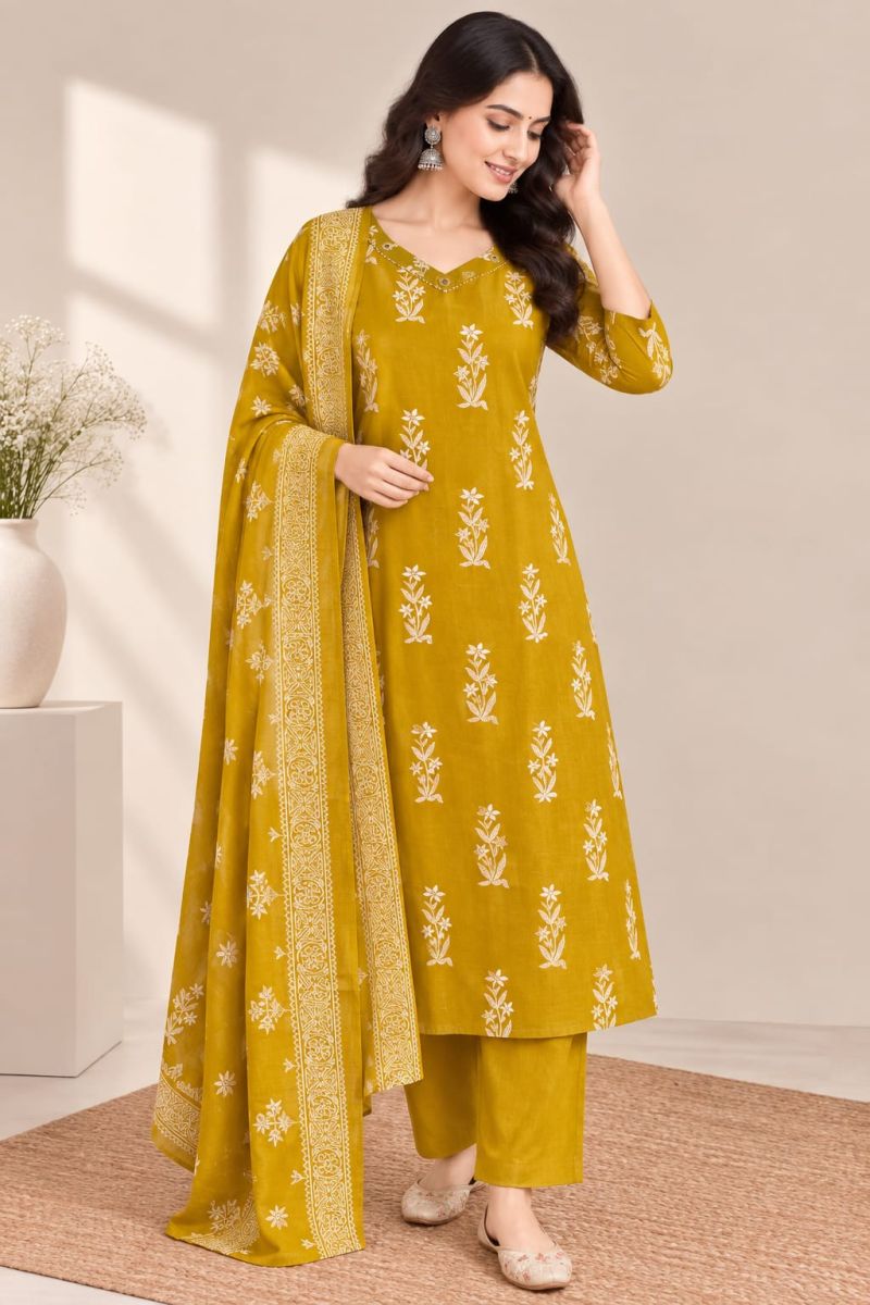 Naisha K 1306 Cotton Printed Mirror Work Kurti With Bottom Dupatta Catalog — Wholesale Kurtis, Vardan Ethnic wholesale from Surat — Photo 22