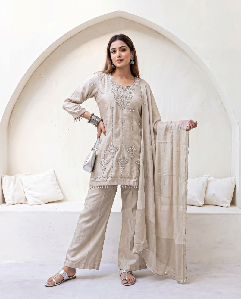 Naisha K 1307 Glass Crush Beads Work Kurti With Bottom Dupatta Catalog — Wholesale Kurtis, Vardan Ethnic wholesale from Surat — Photo 2
