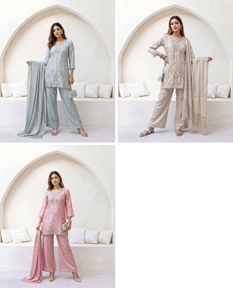Naisha K 1307 Glass Crush Beads Work Kurti With Bottom Dupatta Catalog — Wholesale Kurtis, Vardan Ethnic wholesale from Surat — Photo 4