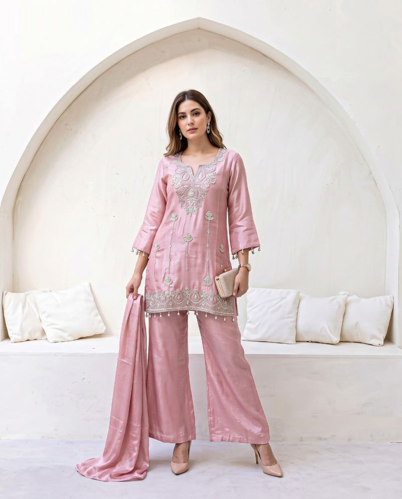 Naisha K 1307 Glass Crush Beads Work Kurti With Bottom Dupatta Catalog