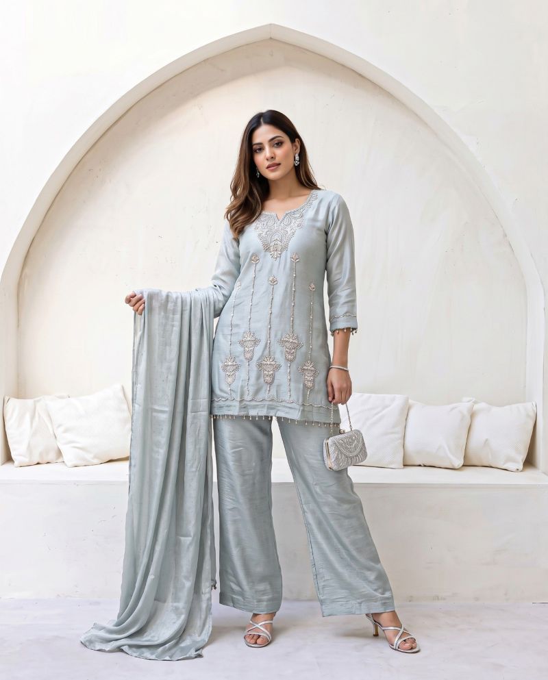 Naisha K 1307 Glass Crush Beads Work Kurti With Bottom Dupatta Catalog — Wholesale Kurtis, Vardan Ethnic wholesale from Surat — Photo 3