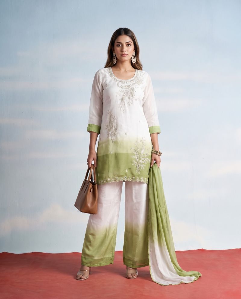 Naisha K 1308 Crunchy Silk Embroidered Designer Kurti With Bottom Dupatta — Wholesale Kurtis, Vardan Ethnic wholesale from Surat — Photo 2