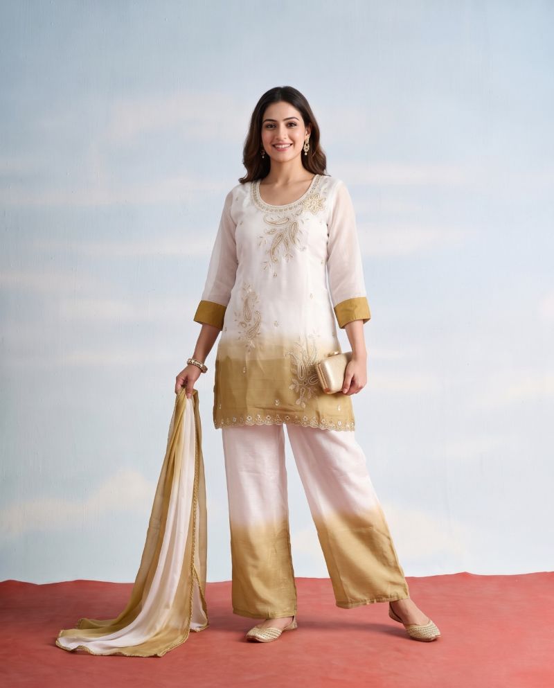 Naisha K 1308 Crunchy Silk Embroidered Designer Kurti With Bottom Dupatta