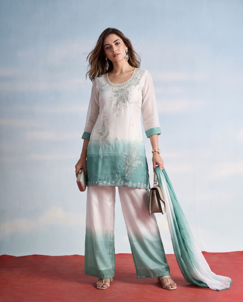 Naisha K 1308 Crunchy Silk Embroidered Designer Kurti With Bottom Dupatta — Wholesale Kurtis, Vardan Ethnic wholesale from Surat — Photo 4