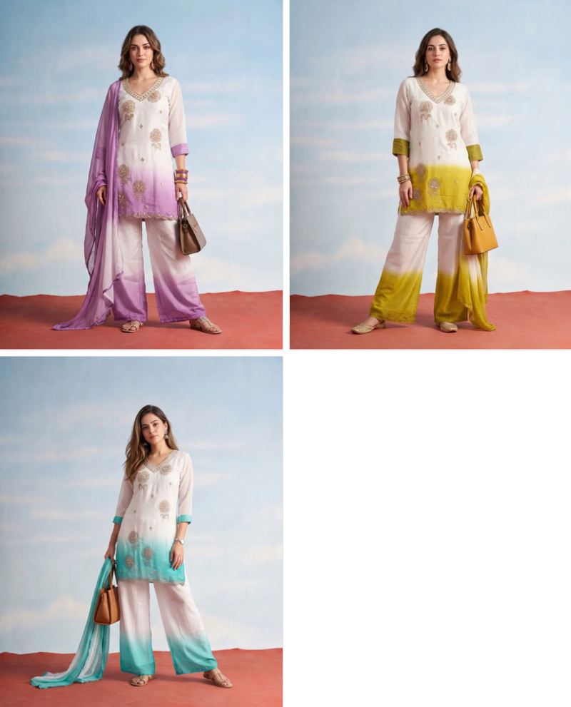 Naisha K 1309 Crunchy Silk Embroidered Designer Kurti With Bottom Dupatta Cataog — Wholesale Kurtis, Vardan Ethnic wholesale from Surat — view 4
