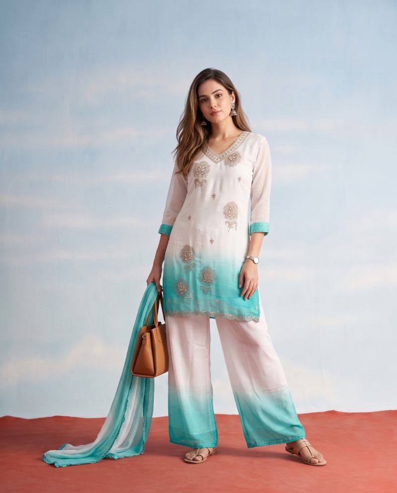 Naisha K 1309 Crunchy Silk Embroidered Designer Kurti With Bottom Dupatta Cataog — Wholesale Kurtis, Vardan Ethnic wholesale from Surat — view 3